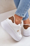 Eko Skórzane Sneakersy Na Platformie Ze Złotym Detalem Biało-Brązowe Zingie 