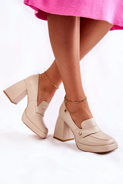 Skórzane Czółenka Lewski Shoes 3195/2 Beżowe