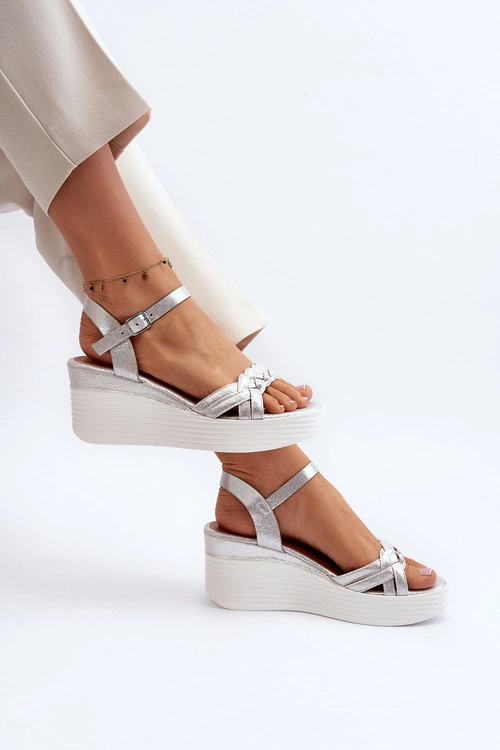 Sandały Na Koturnie Srebrne Esinna