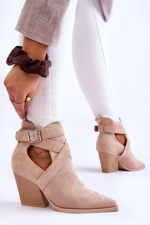 Damskie Zamszowe Botki Kowbojki Beżowe Dennise