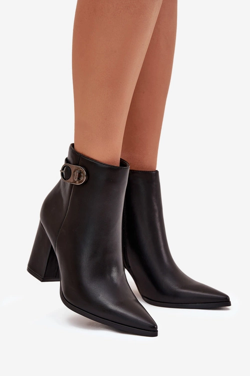 Botki Damskie Na Słupku Z Ozdobnym Detalem Czarne Tharina