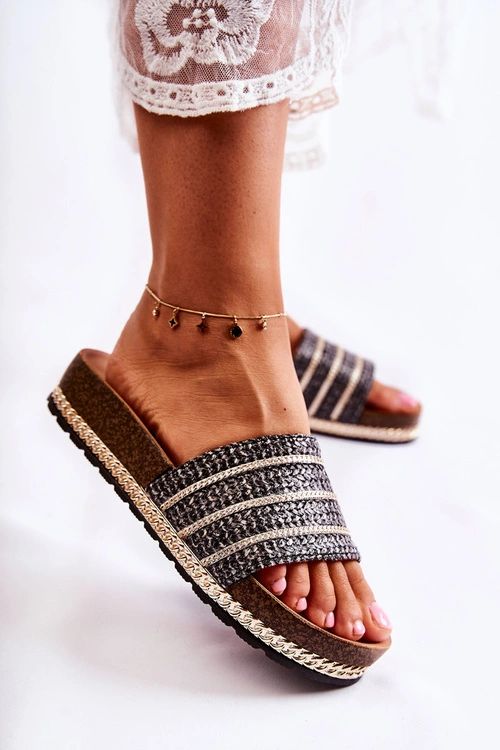 Damskie Klasyczne Klapki Z Łańcuszkiem Czarne Maddy