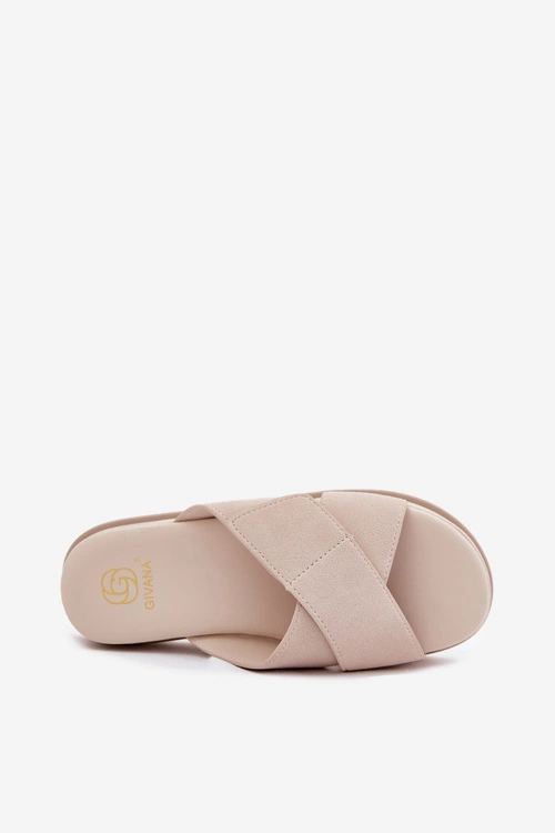 Klapki Damskie Na Platformie Z Przeplatającymi Się Paskami Beżowe Rinasara