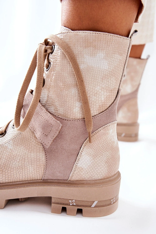 Skórzane Botki Workery Maciejka Beżowe 05219-04