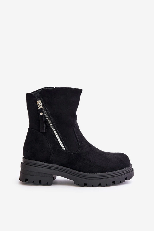 Botki Ocieplane Na Płaskim Obcasie Z Eko Zamszu Czarne Reloma