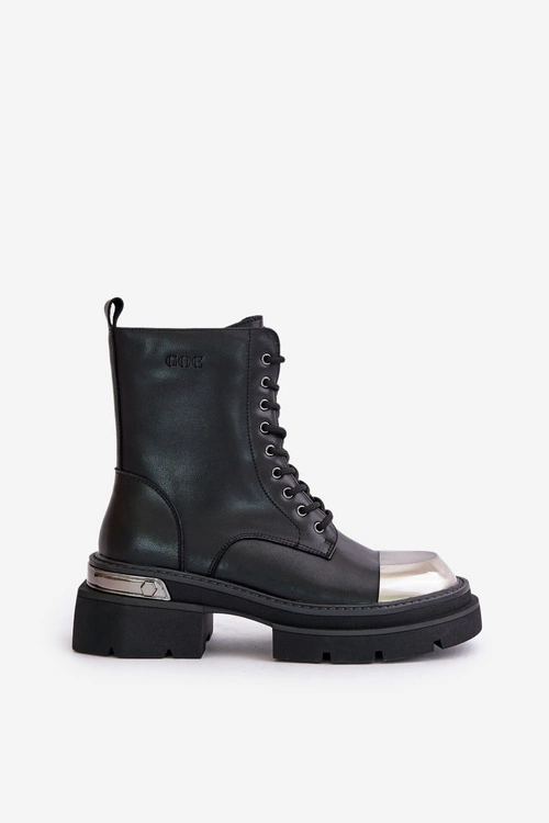 Ocieplane Workery Botki Damskie Ze Skóry Naturalnej Goe OO2N4119 Czarne