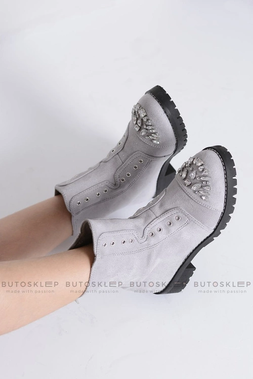 Lu Boo Szare Dziecięce Botki Za Kostkę z Cyrkoniami LittleCarrie