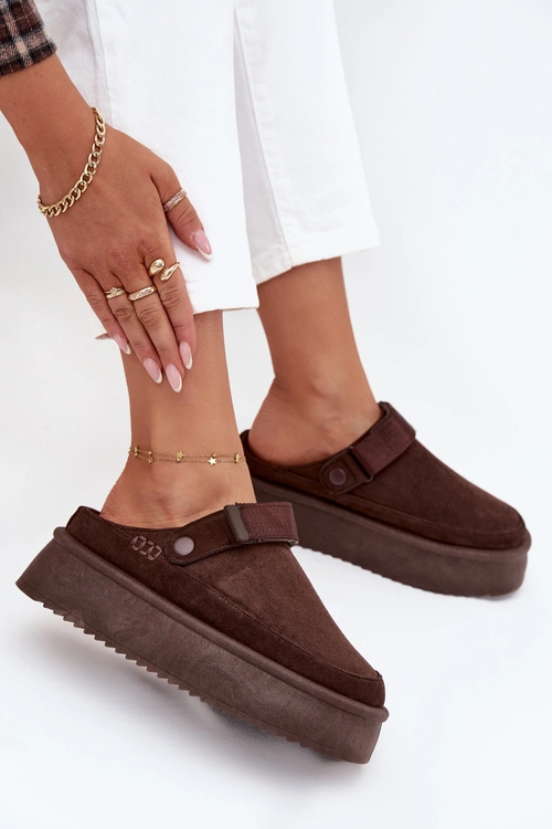 Śniegowce Damskie Na Platformie Z Rzepem Czekoladowe Jorielle