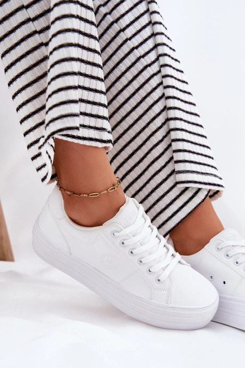 Eko Skórzane Trampki Damskie Na Platformie Big Star RR274298 Białe