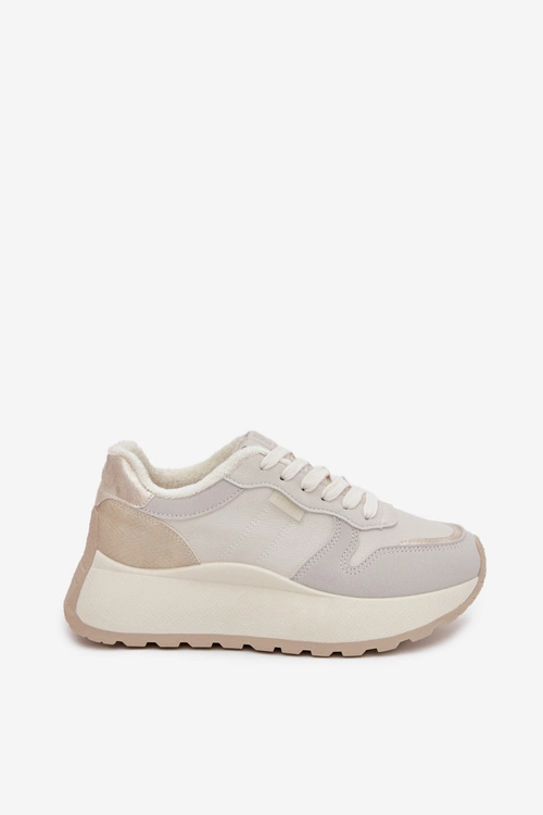 Ocieplane Sneakersy Damskie Na Platformie Big Star SS274008 HI-POLY SYSTEM Jasnobeżowe