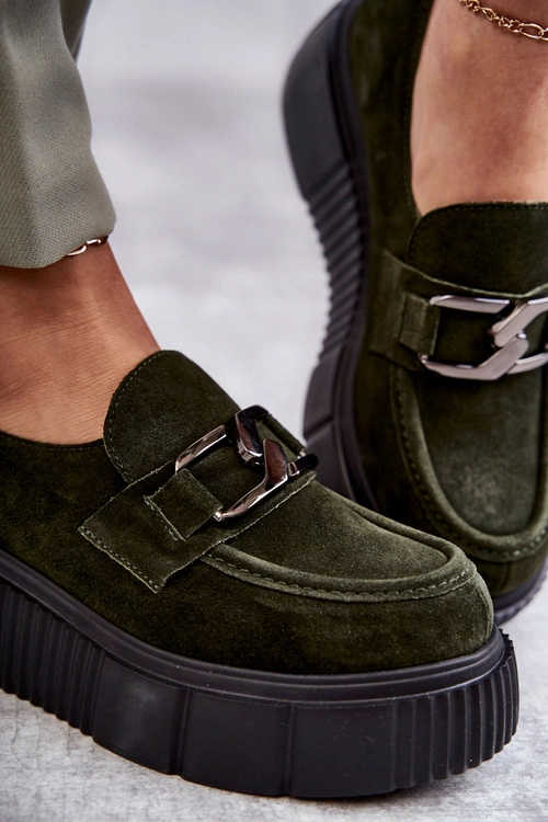 Modne Zamszowe Półbuty Na Platformie Khaki Lemar Marsol