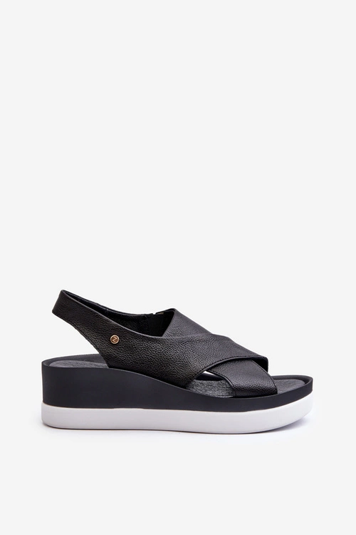 Zazoo 40256 Skórzane Sandały Na Koturnie Czarne