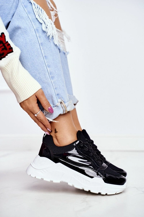 Sportowe Damskie Buty Lakierowane Czarne Wenson
