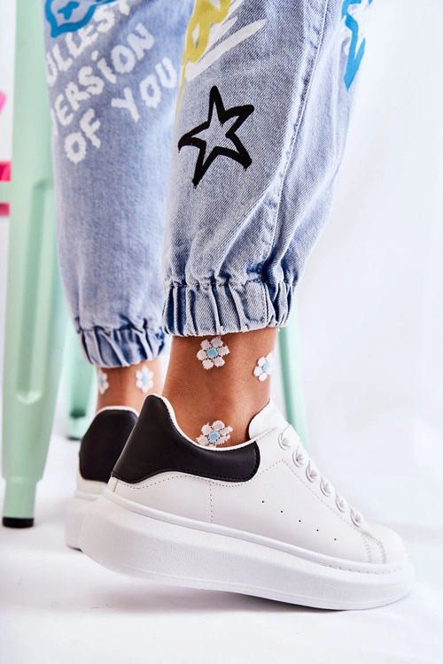 Damskie Buty Sportowe Na Platformie Biało-Czarne Eliso