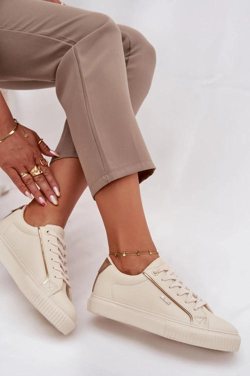 Damskie Sneakersy Z Eko Skóry Big Star SS274027 Beżowo-Złote