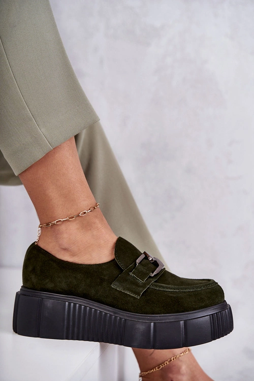 Modne Zamszowe Półbuty Na Platformie Khaki Lemar Marsol