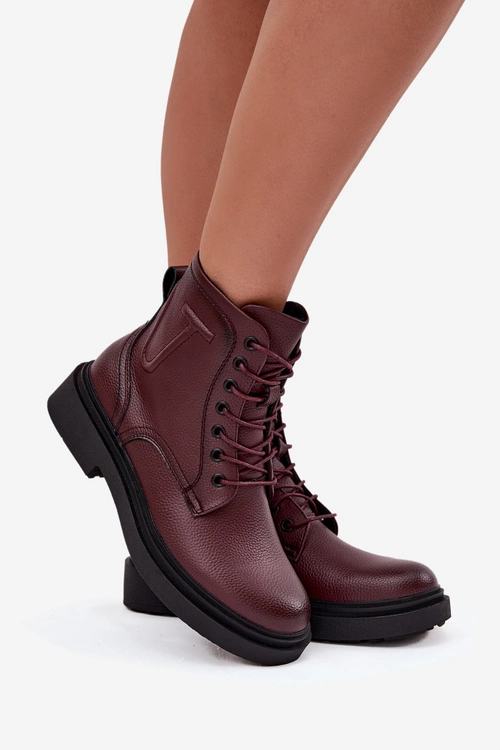 Ocieplane Botki Damskie Z Naturalnej Skóry Sergio Leone BT25248-S Bordowe