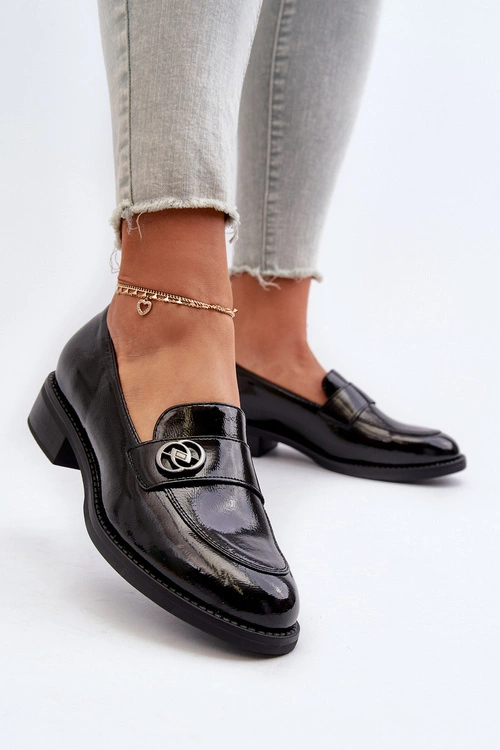 Mokasyny Lakierowane Damskie Czarne Dilhela