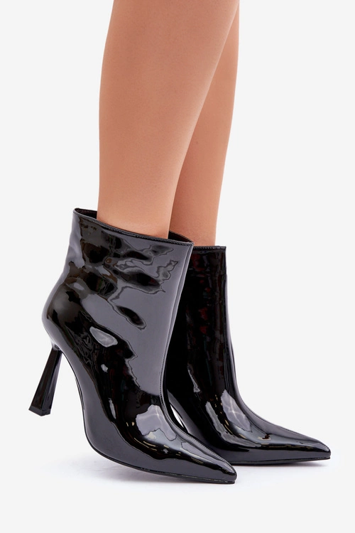 Lakierowane Botki Na Szpice Wsuwane Czarne Seliri