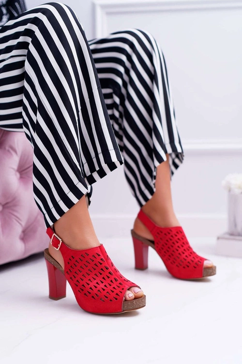 Sandały Damskie Na Słupku Sergio Leone SK850 Czerwone Farmona