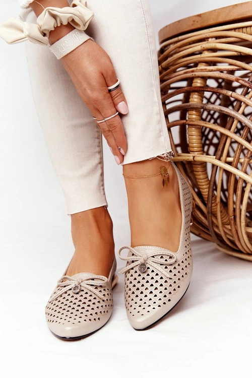 Ażurowe Mokasyny Na Złotym Obcasie Vinceza 21-10602 Złote