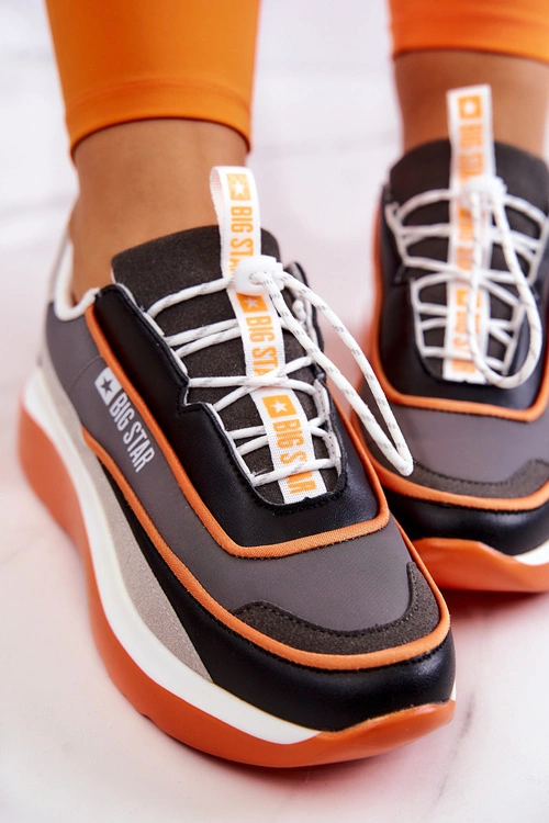 Sportowe Buty Sneakersy Big Star JJ274996 Szaro-Pomarańczowe