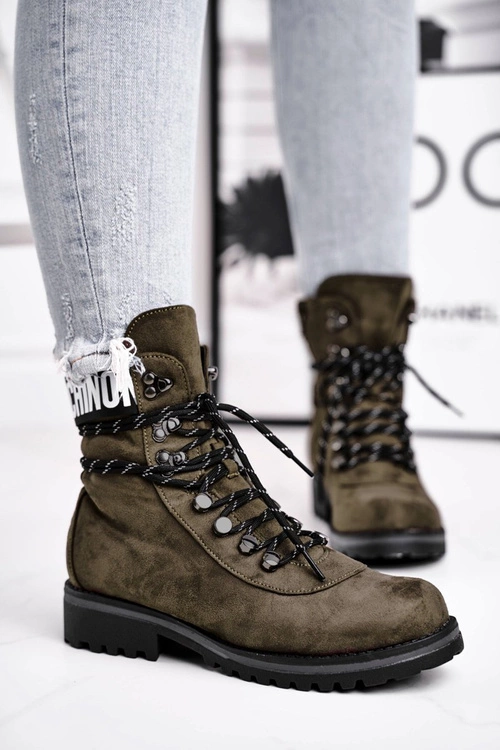 Botki Damskie Płaski Obcas Na Suwak Zielone Popsi