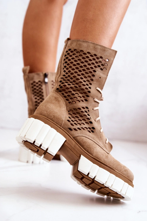 Skórzane Wysokie Botki Workery Nicole Camel 2706