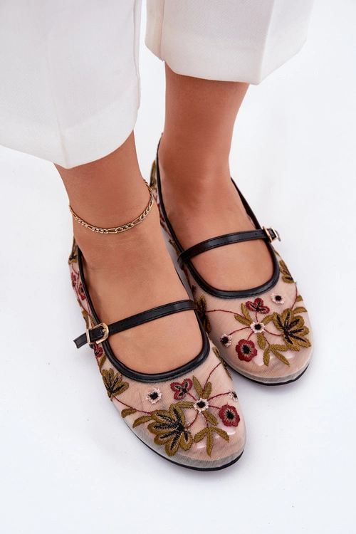 Baleriny Z Haftem I Paskiem Czarne Lilindraen