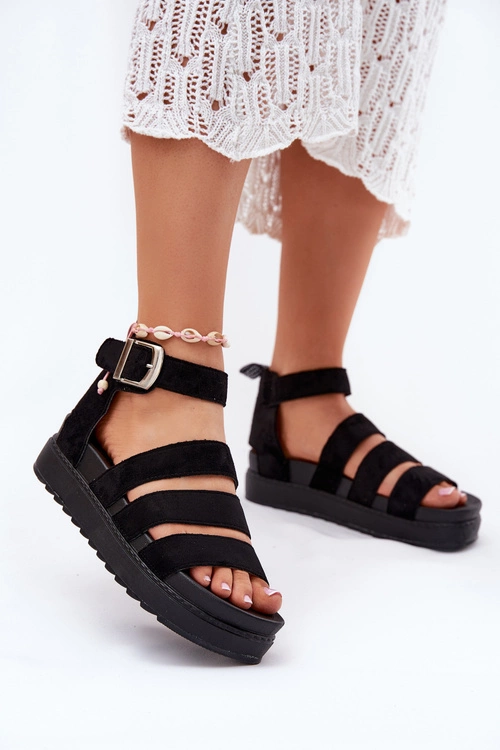Sandały Damskie Na Platformie Z Paskami Czarne Nevidas