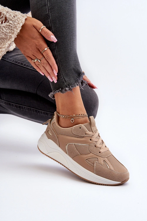 Sneakersy Damskie Na Platformie Brązowe Lenivia