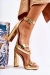 Modne Lakierowane Sandały Na Wysokim Słupku Złote Perfection