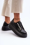 Skórzane Sneakersy Damskie Na Masywnej Platformie Czarne S.Barski LR628