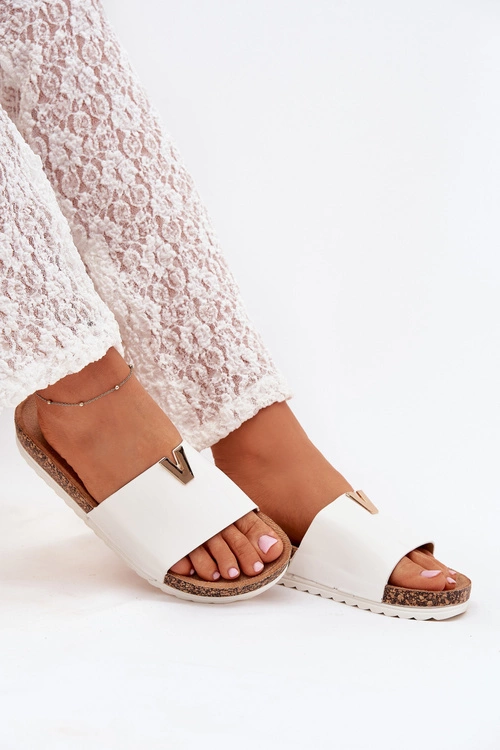 Klapki Damskie Na Korkowej Platformie Z Ozdobnym Detalem Białe Vessira 