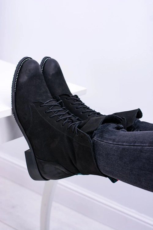 Skórzane Czarne Damskie Botki The Island