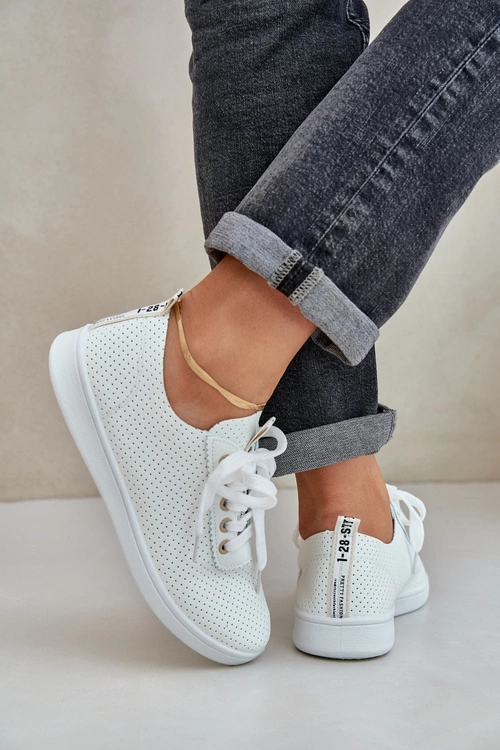 Damskie Ażurowe Sznurowane Trampki Jasnobeżowe Carinel