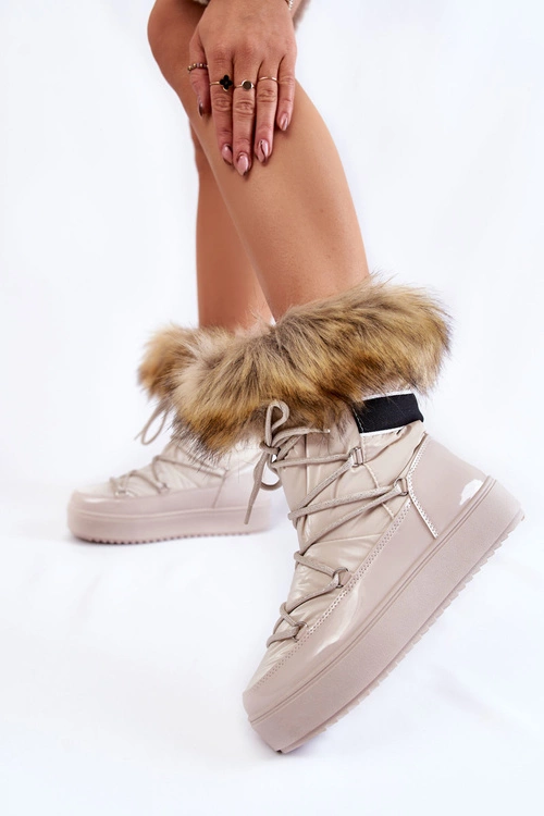 Damskie Śniegowce Z Futerkiem Sznurowane Beżowe Shannon