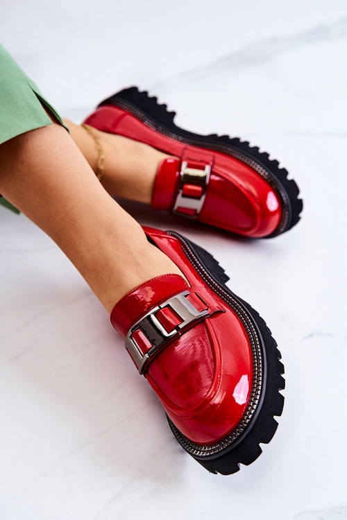 Lakierowane Skórzane Półbuty Czerwone Corine