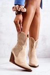 Botki Kowbojki Ażurowe Na Słupku Beżowe Caroline