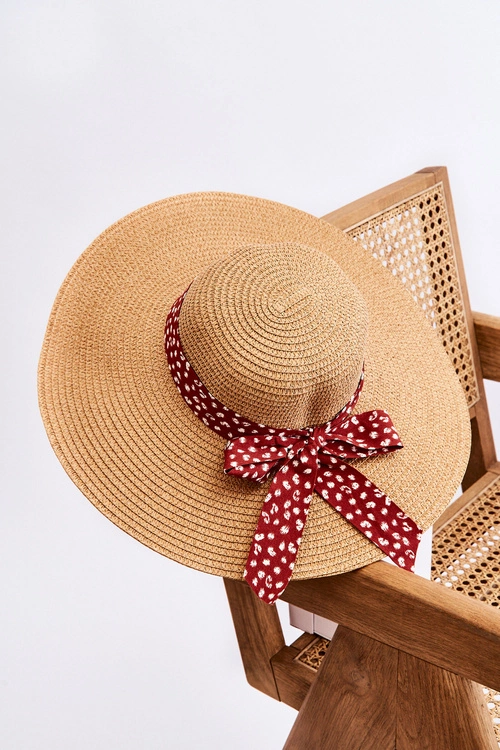 Modny Kapelusz Z Materiałową Kokardą Beżowy