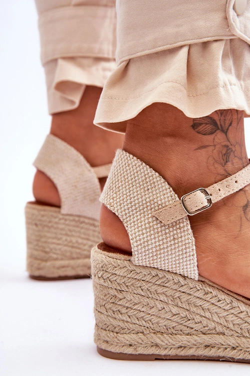 Zamszowe Sandałki Espadryle Na Koturnie Beżowe Cammer