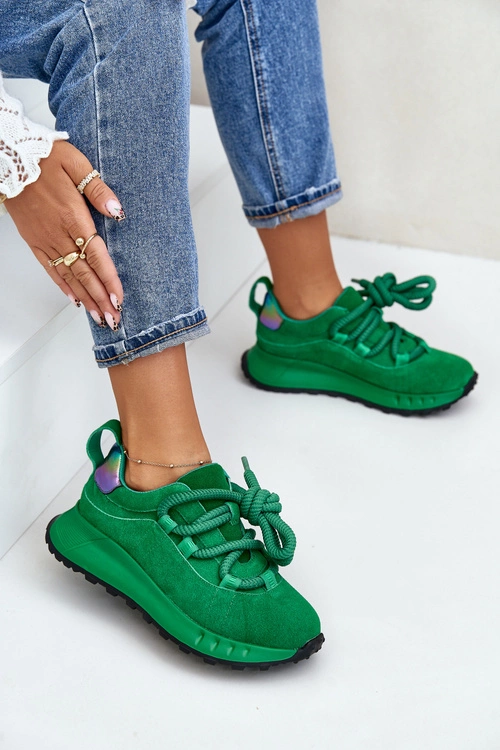 Zamszowe Sneakersy Damskie Z Grubym Sznurowaniem Artiker 55C0099 Zielone