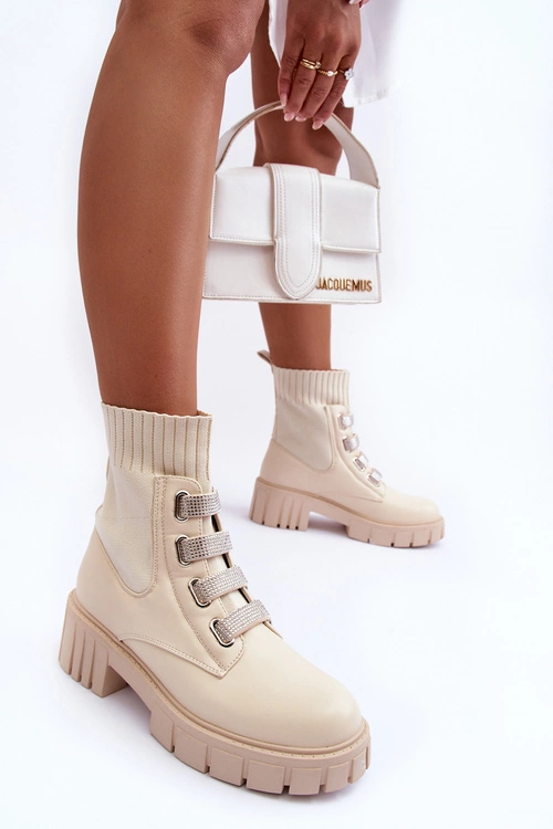 Botki Workery Z Elastyczną Cholewką Beżowe Kasseis