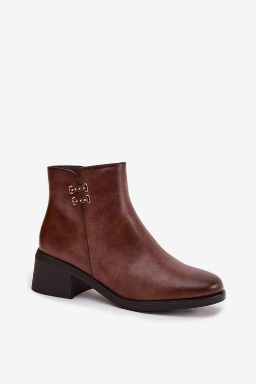 Ocieplane Botki Damskie Na Klocku Brązowe Delmira