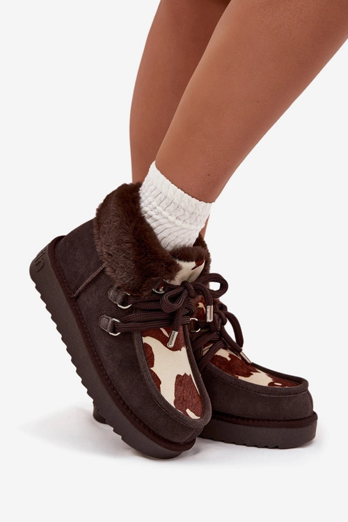 Śniegowce Damskie Z Naturalnego Zamszu Łaty D.Franklin DFSH375008 Czekoladowe