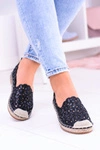 Lu Boo Damskie Baleriny Czarne Espadryle w Kwiaty Macarena