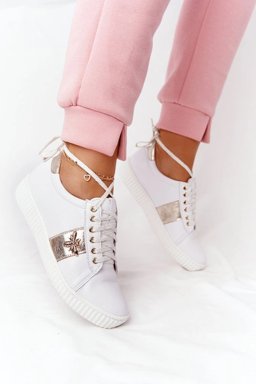Damskie Skórzane Tenisówki Lewski Shoes 2786-0 Biało-Złote