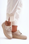 Skórzane Półbuty Na Platformie Beżowe Lemar Hypnosis