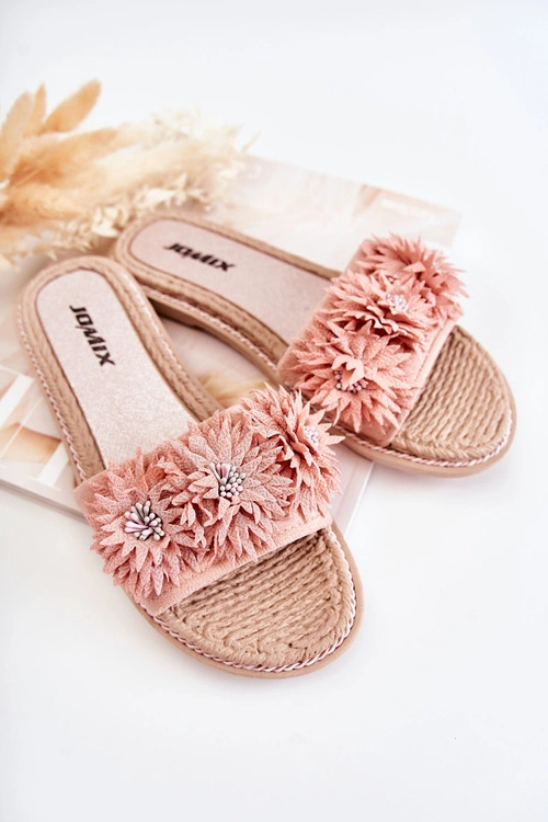 Damskie Klapki Z Materiałowymi Kwiatami Różowe Susana