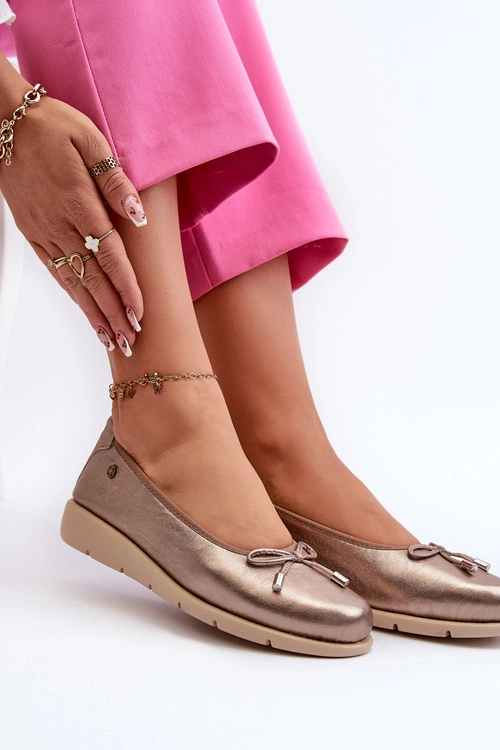 Eleganckie Baleriny Damskie Ze Skóry Naturalnej Maciejka P6504-25 Złote